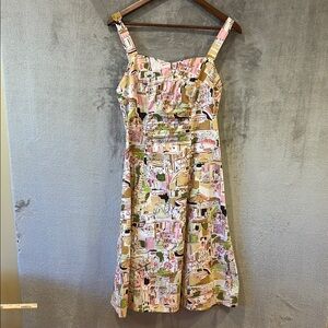 Coquette Retro Pinup Romantic Cottagecore SunDress w Paris City Scenes Sz 10
